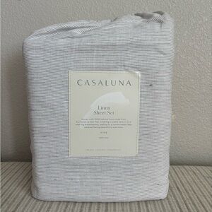 NWT King 100% Linen Sheet Set Dark Gray MicroStripe - Casaluna